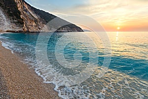 Sunset on Myrtos Beach (Greece, Kefalonia, Ionian Sea).