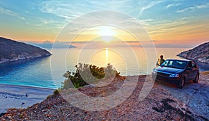 Sunset on Myrtos Beach (Greece, Kefalonia, Ionian Sea).