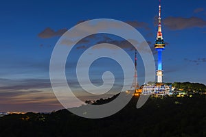 Sunset at Namsan Tower in Seoul,South Korea.