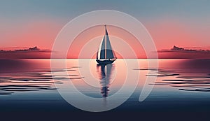 Sunset on nautical vessel, sailboat sailing at dusk ,generative AI