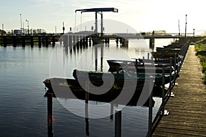 Sunset near a bridge at river Oude IJssel