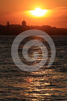 Sunset on the Neva River in St. Petersburg, Russia