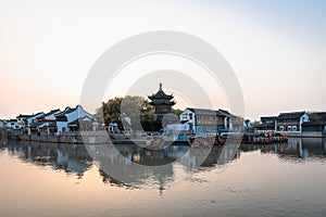 Sunset and night landscape of Shantang Street in Suzhou