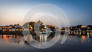 Sunset and night landscape of Shantang Street in Suzhou