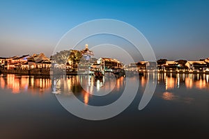 Sunset and night landscape of Shantang Street in Suzhou