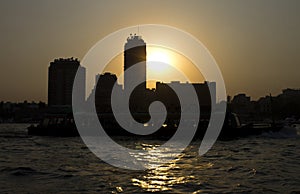 Sunset on the Nile with a boat in Cairo