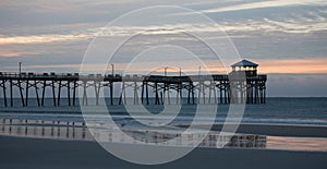 Atlantic beach pier on the North Carolina coast at sunset