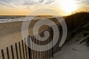 Sunset in a November day, at Hamptons Beach New York