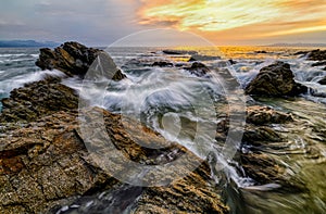 Sunset Ocean Beach Landscape Surreal Nature Sunrise Sea Rocks Coastline Scenic High Resolution