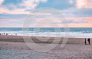 Sunset on the ocean beach in San Francisco: beautiful landscape, concept of vacation, travel, relaxation