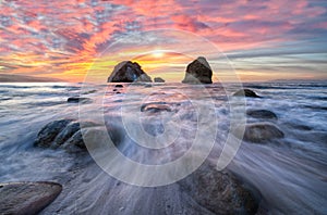 Sunset Ocean Landscape Seascape Beach Sea Rocks Beautiful Coastline Scenic Sunrise High Resolution