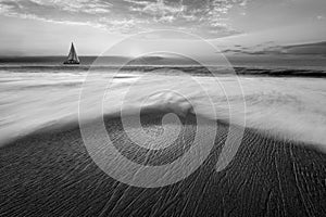 Sunset Ocean Sailboat Inspirational Uplifting Sailing Nature Scenic Seascape Black And White