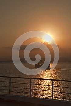 Sunset on the ocean from ship