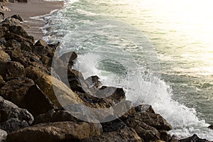 Sunset ocean surf on the coast