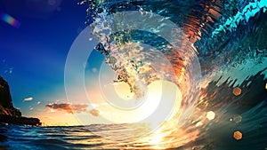 Sunset Ocean Wave surfing crest