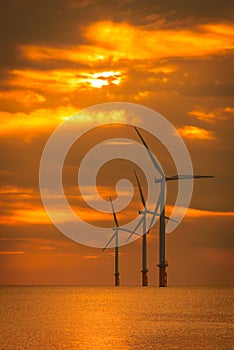 Sunset Offshore Wind Turbine in a Wind farm under construction
