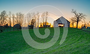 Sunset with Old Tobacco Barn