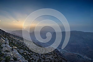 Sunset in the Omani mountains