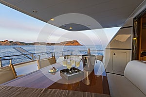 Luxury Motor Yacht at Cape Sounion, Greece photo