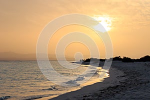 Sunset orange and red colors landscape, sea and sun with deep sky background. Red Sea, Egypt, Africa. Evening sunset view