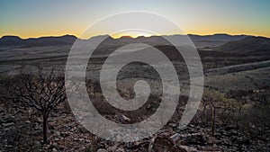 Sunset on the Orupembe Conservancy in Kaokoveld, Namibia.