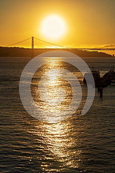 Sunset over the 25 April Bridge Lisbon