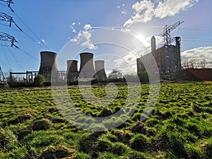 Sunset over the abandoned industrial Power Station before it is demolished