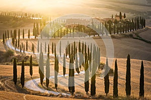 Sunset over Agriturismo Baccoleno, Tuscany, Italy photo