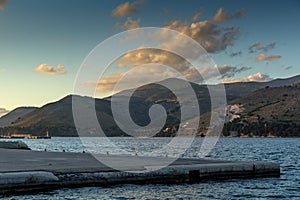 Sunset over Ainos Mountain from Argostoli town, Kefalonia, Greece