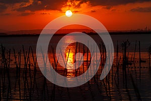 Sunset over Albufera freshwater lagoon