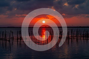 Sunset over Albufera freshwater lagoon