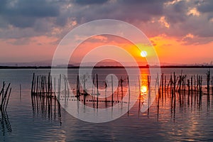 Sunset over Albufera freshwater lagoon