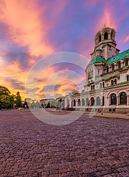 Sunset over Alexander Nevski Cathedral in Sofia