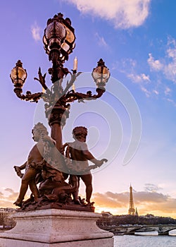 Sunset over the Alexandre III bridge