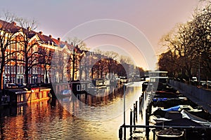Sunset Over Amsterdam Canal
