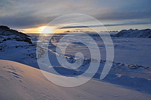 Sunset over Arctic landscape, Greenland