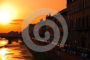 Sunset over the Arno river in Florence