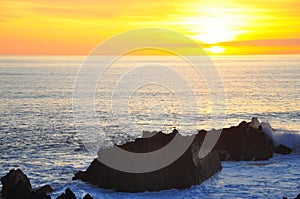 Sunset over Atlantic Ocean, Hartland Quay, Devon