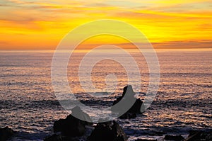 Sunset over Atlantic Ocean, Hartland Quay, Devon