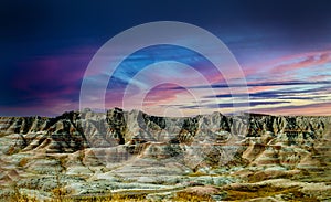 Sunset over Badlands National Park South Dakota Panorama