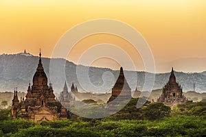 Sunset over Bagan ancient city in Myanmar