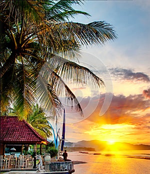 Sunset over Balinese coastline