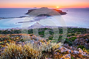 Sunset over Balos beach in Crete, Greece.