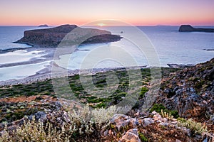 Sunset over Balos beach in Crete, Greece.