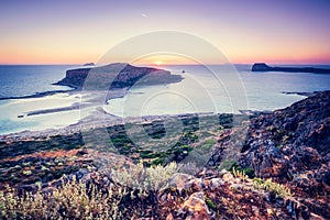 Sunset over Balos beach in Crete, Greece.