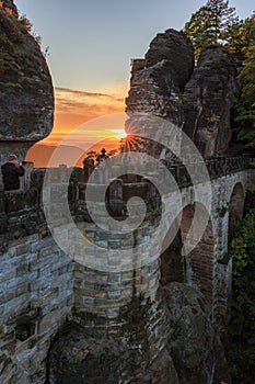 Sunset over the Bastei bridge near Dresden