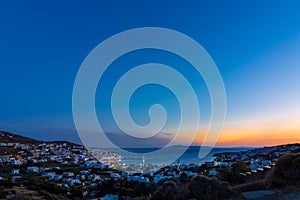 Sunset over the bay of Batsi on Andros