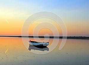 Sunset over the Bay of Somme Hauts-de-France, North, France.