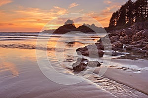 Sunset over the beach of Cox Bay, Vancouver Island, Canada