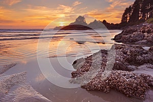 Sunset over the beach of Cox Bay, Vancouver Island, Canada